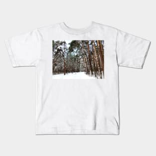 View at the Striginsky Bor Forest Park in Nizhny Novgorod and its pine trees Kids T-Shirt